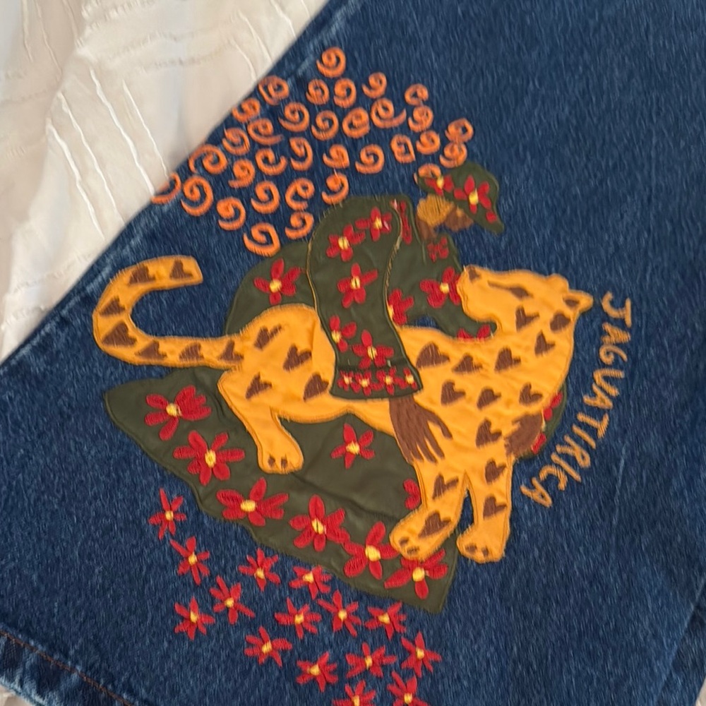 Farm Rio Wide Leg Embroidered Animals Dark Blue Jeans- Brazil Size 34 - Picture 2 of 10